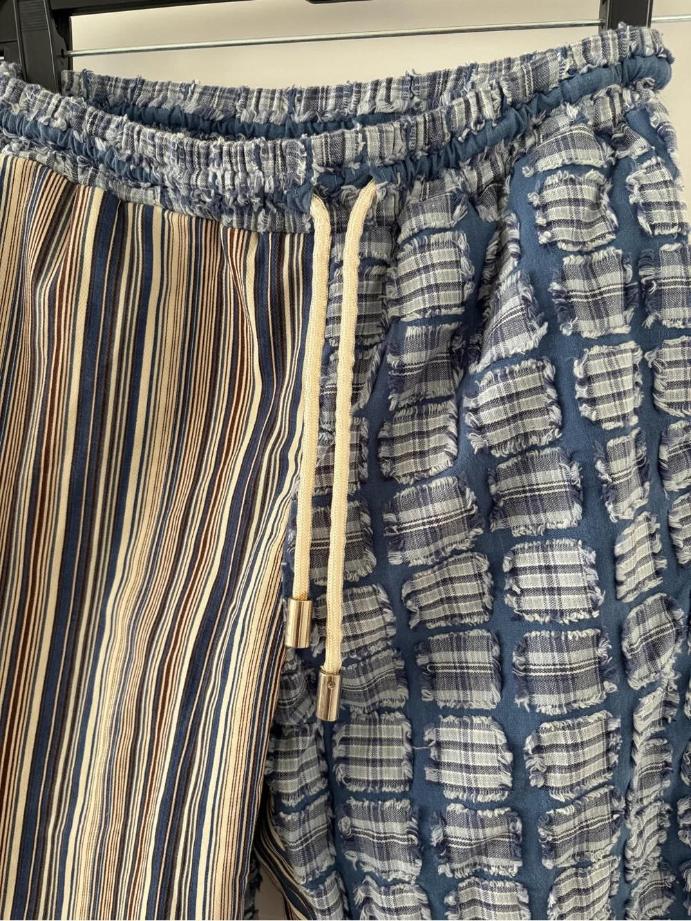 Striped Drawstring Pants in Blue and Tan